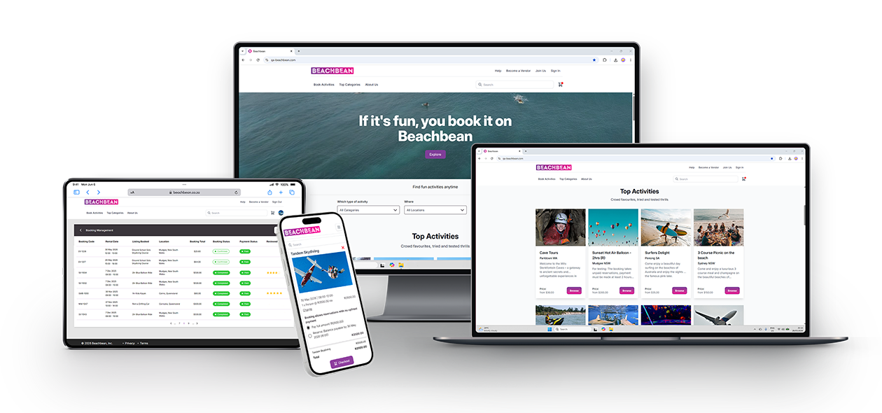 Beachbean marketplace platform responsive mockup