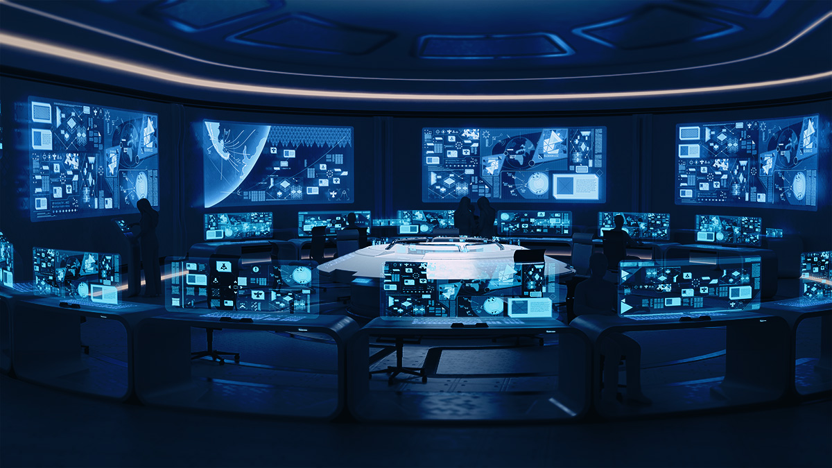 Command centre screens representing operational visibility